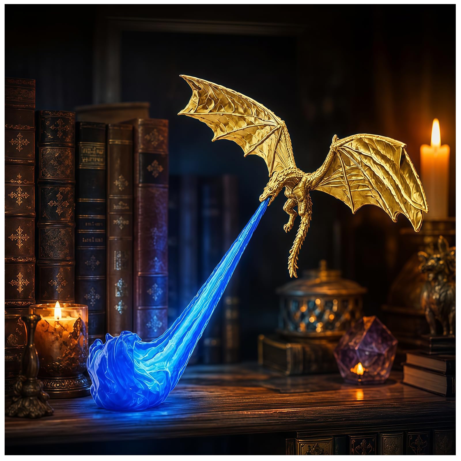 LED Dragon Book Nook Bookshelf Lantern Vintage Flame Shelf Light C-Mini