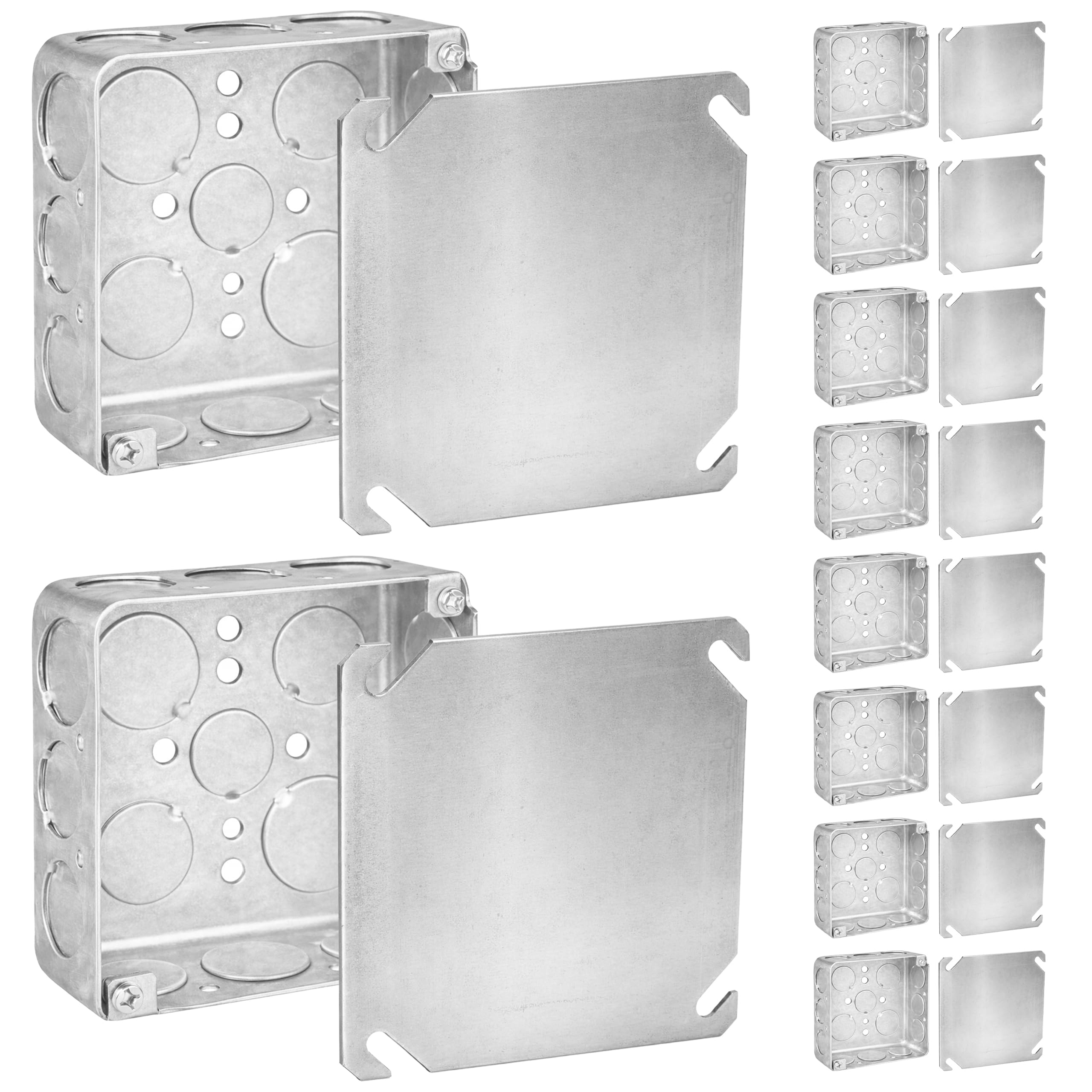OHLECTRIC Lot de 10 boîtes de jonction électrique 4 x 4 avec couvercles vierges plats de 3,8 cm de profondeur, 58,4 cm, boîtes en acier étirées très résistantes avec connecteurs de 1,27 cm et 1,9 cm