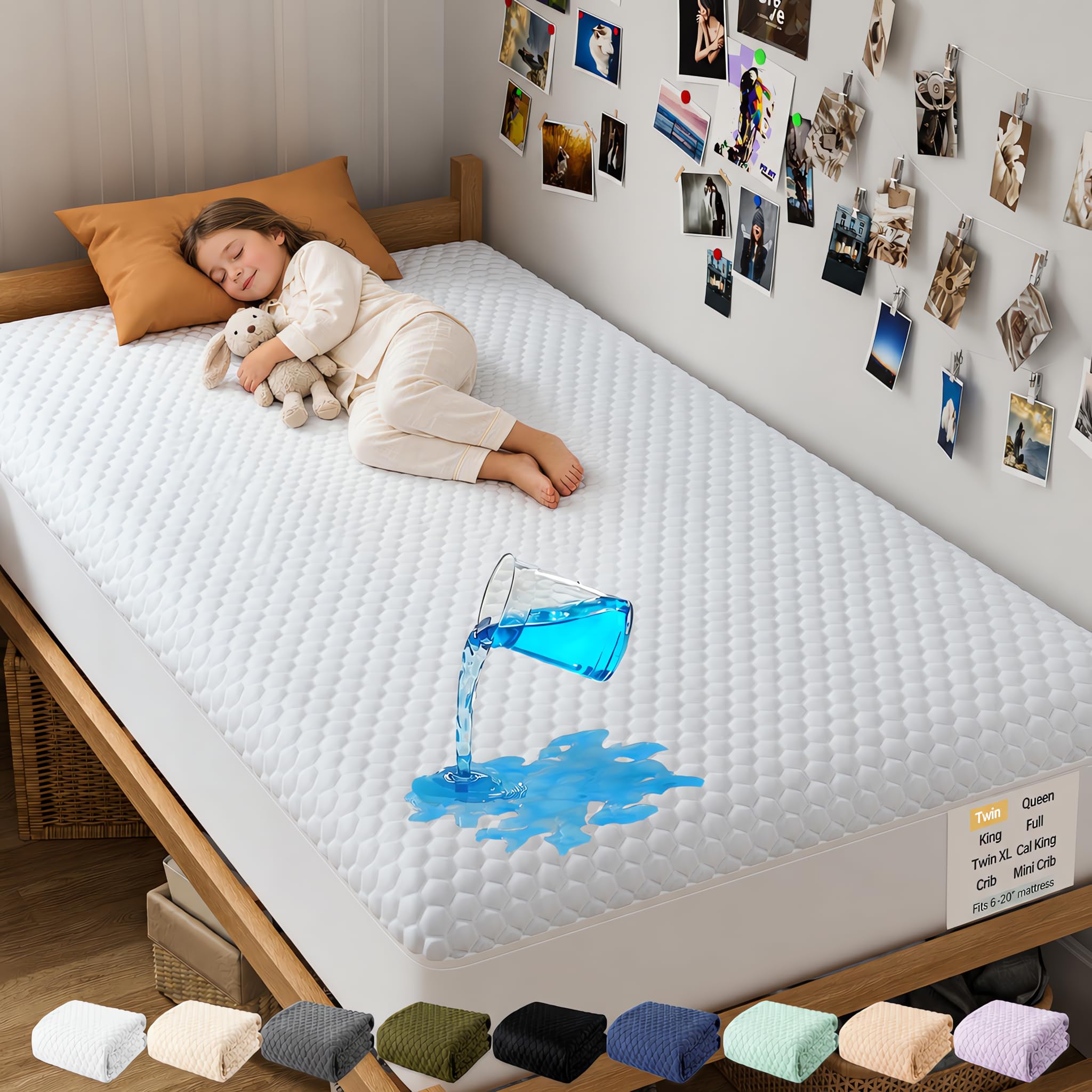 OhGeni 100% Waterproof Mattress Protector,Twin Size Mattress Soft Pad,Pet Hair & Bedwetting Resistant,Cooling Breathable Fitted Sheets,Washable Bed Cover,Non-Slip Deep Pocket,Noiseless for Kids Rooms