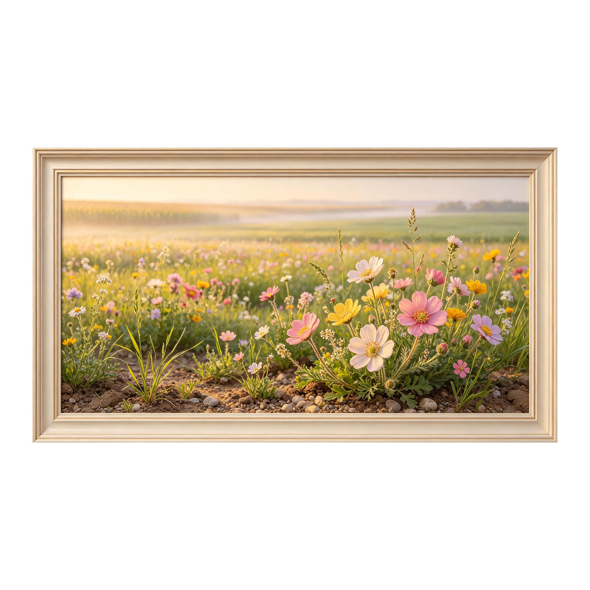 Yzpallescene 3D Framed Wall Art 50cm×100cm Botanical Meadow Landscape Watercolor Painting Large Size SelfAdhesive Removable Wall Decor Prints Artwork for Living Room Bedroom Office