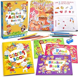 Preschool Learning Toys for 4-8 Year Olds Boys Girls, Activity Books for Kids with Hidden Pictures Find Differences, Fun Sticker & Coloring & Word Books Girls Gifts Ages 4-8 Travel Games (5 Books)