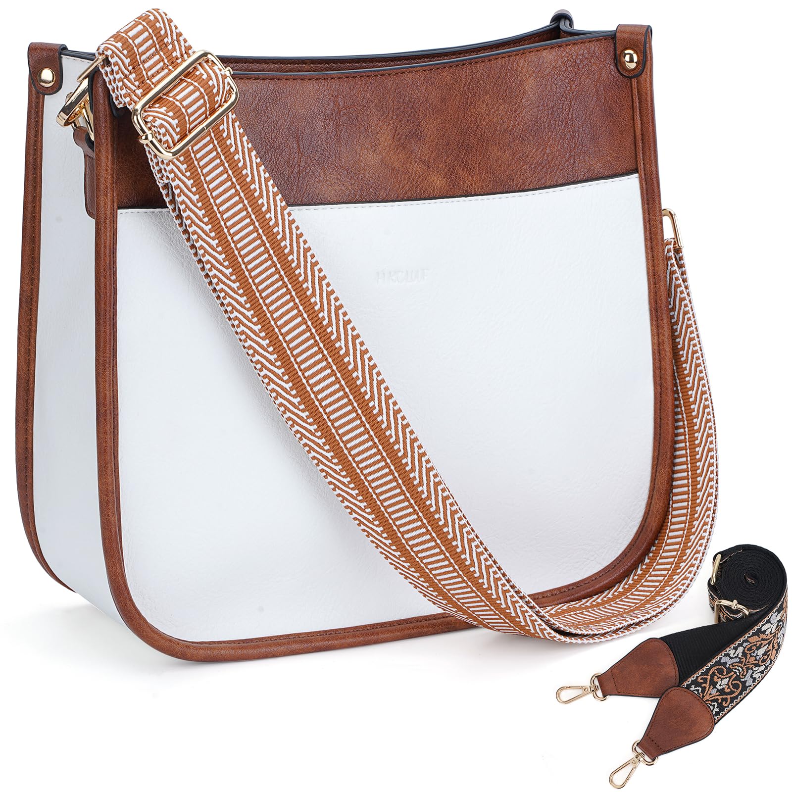 HKCLUFCrossbody Bags for Women Trendy Vegan Leather Hobo Handbags With 2PCS Adjustable Guitar Strap Shoulder Bucket Bags