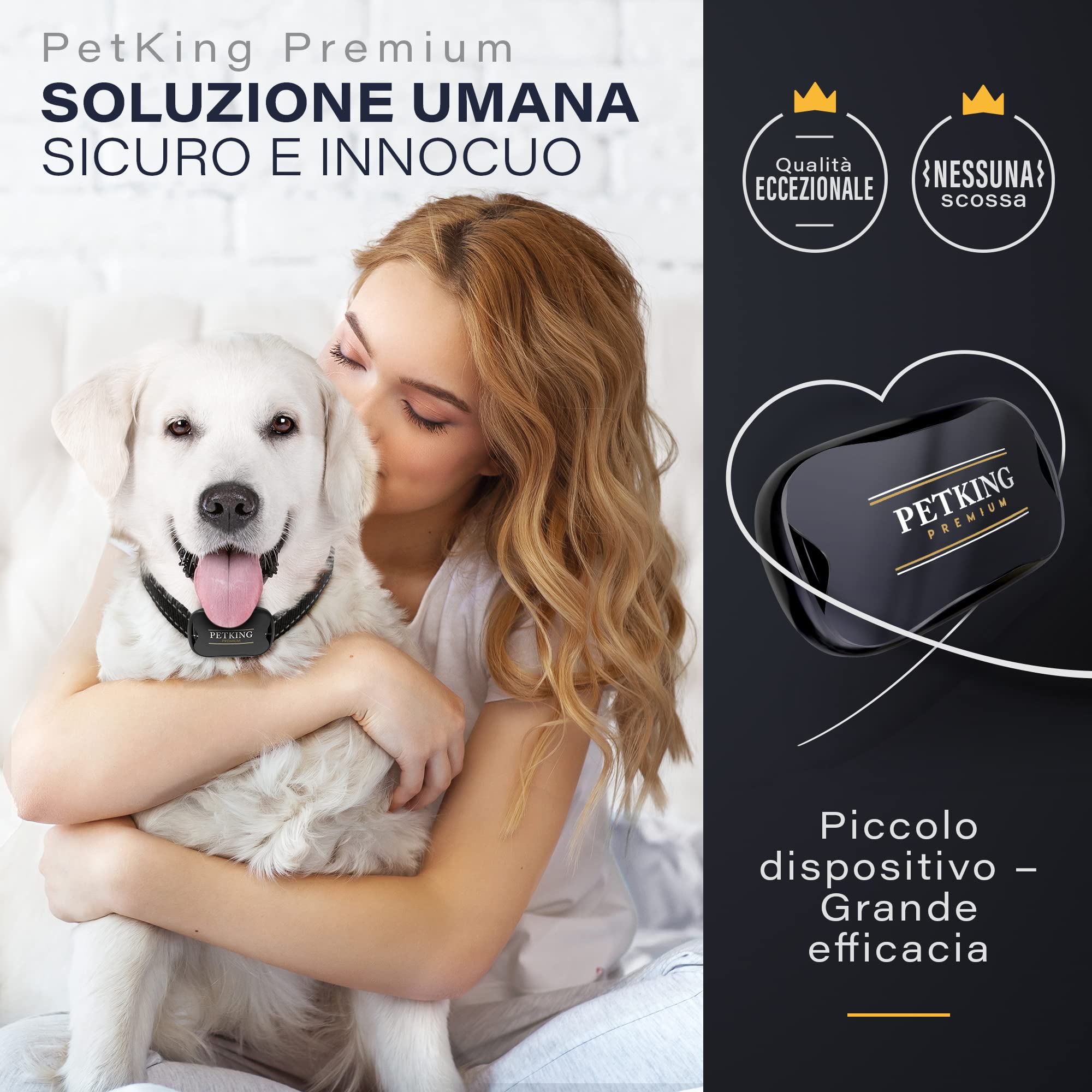 PetKing Premium Collare Antiabbaio per Cani IP67 impermeabile Collare Intelligente Ricaricabile con Vibrazione/Suono Collare Addestramento per Cane Piccolo/Medio/Grande