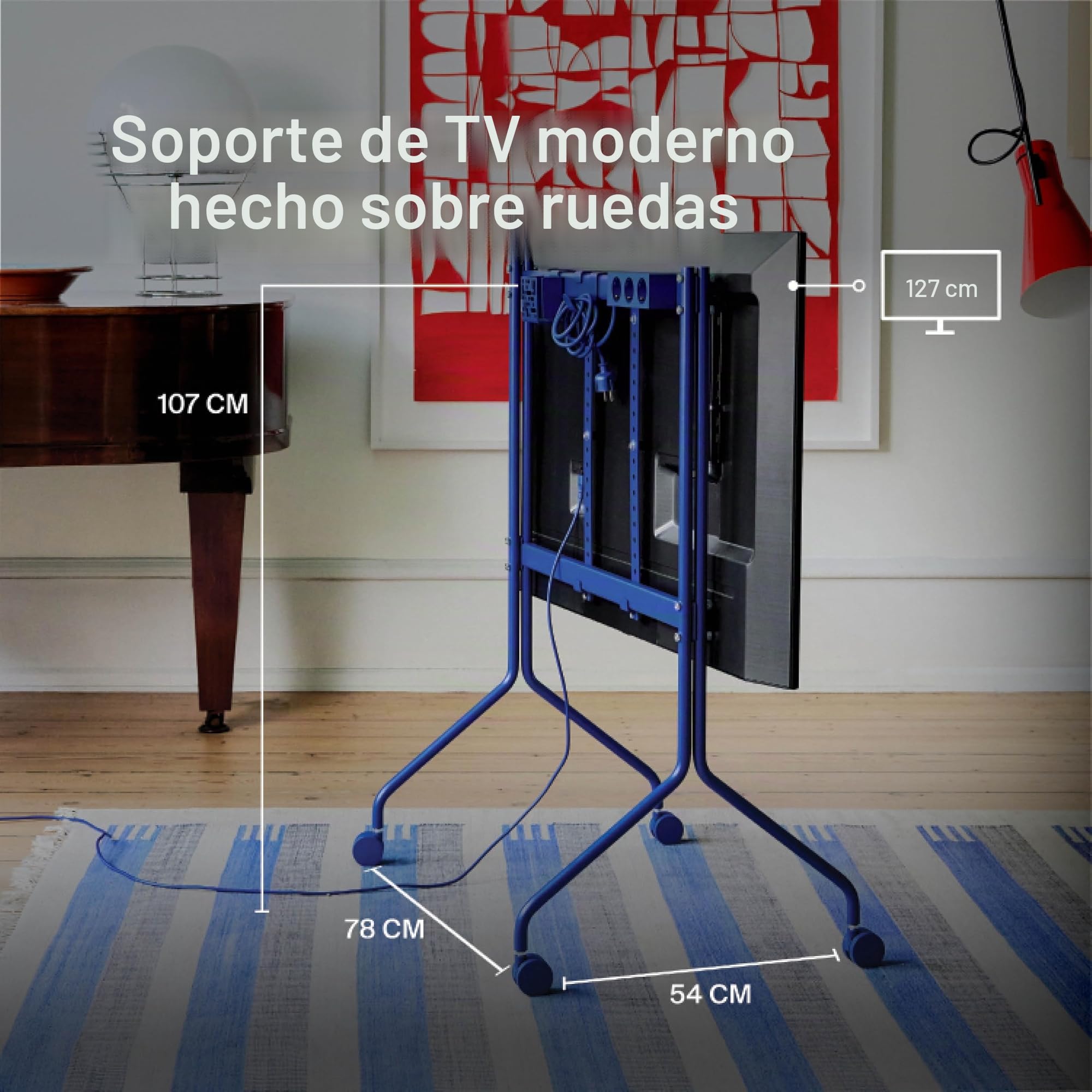Pedestal Moon Rollin' | Soporte TV Giratorio | Soporte Pie TV de Diseño Danés | Mueble Television de Moda (Azul)