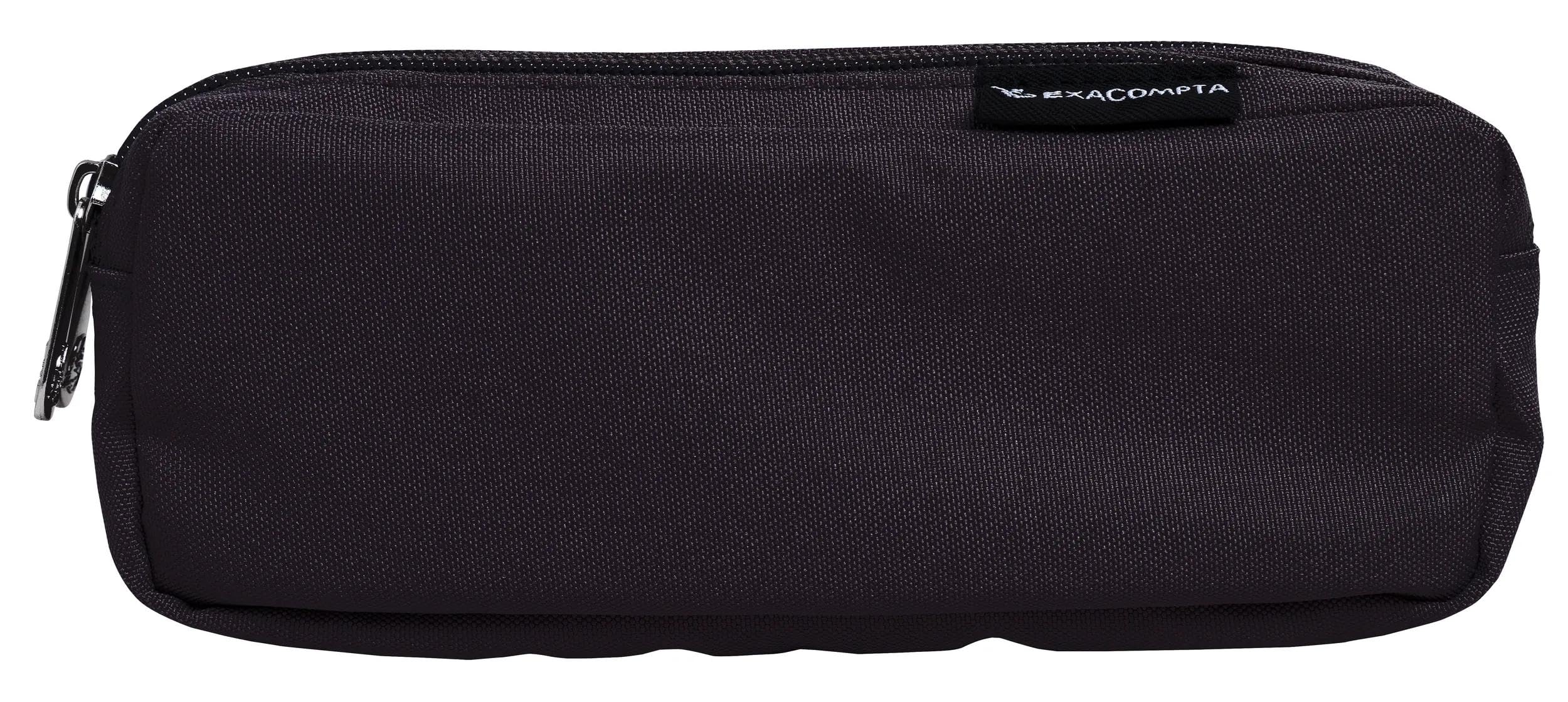 Exacompta - Ref. 52750E - 1 Double rectangle pencil case - two compartments - fully lined - in recycled PET waste - for pencils, pens - black colour