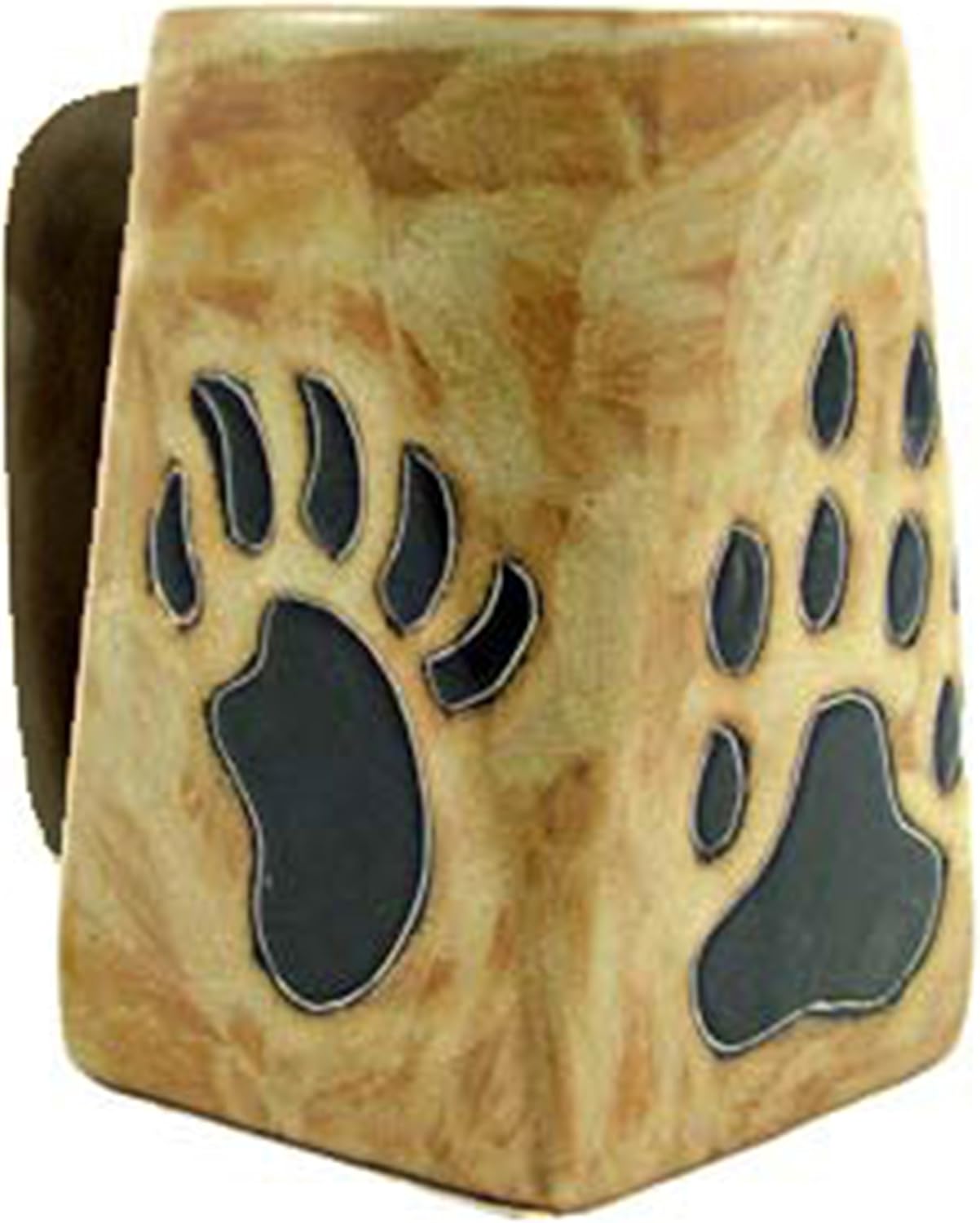 Super Cheap 🛒 One (1) MARA STONEWARE COLLECTION - 12 Oz Coffee Cup Square Bottom Dinner Mug - Bear & Wolf Paws/Southwest Design