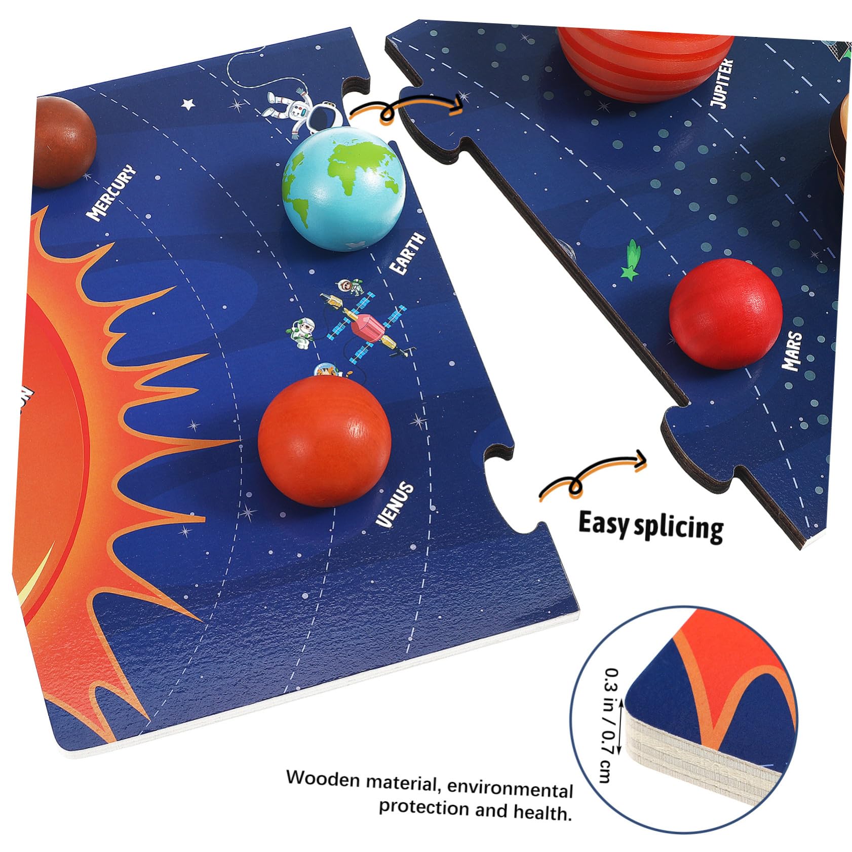 BESPORTBLE Rompecabezas de Madera del Sistema Solar para Niños, Modelo Educativo de 8 Planetas, Tablero Desmontable, Juguete Espacial Interactivo para Aprendizaje Preescolar, 1 Unidad