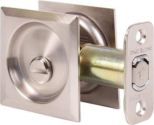 Stone Harbor Hardware Cerradura de puerta de bolsillo cuadrada contemporánea, función de privacidad, fondo de 2-38", níquel satinado