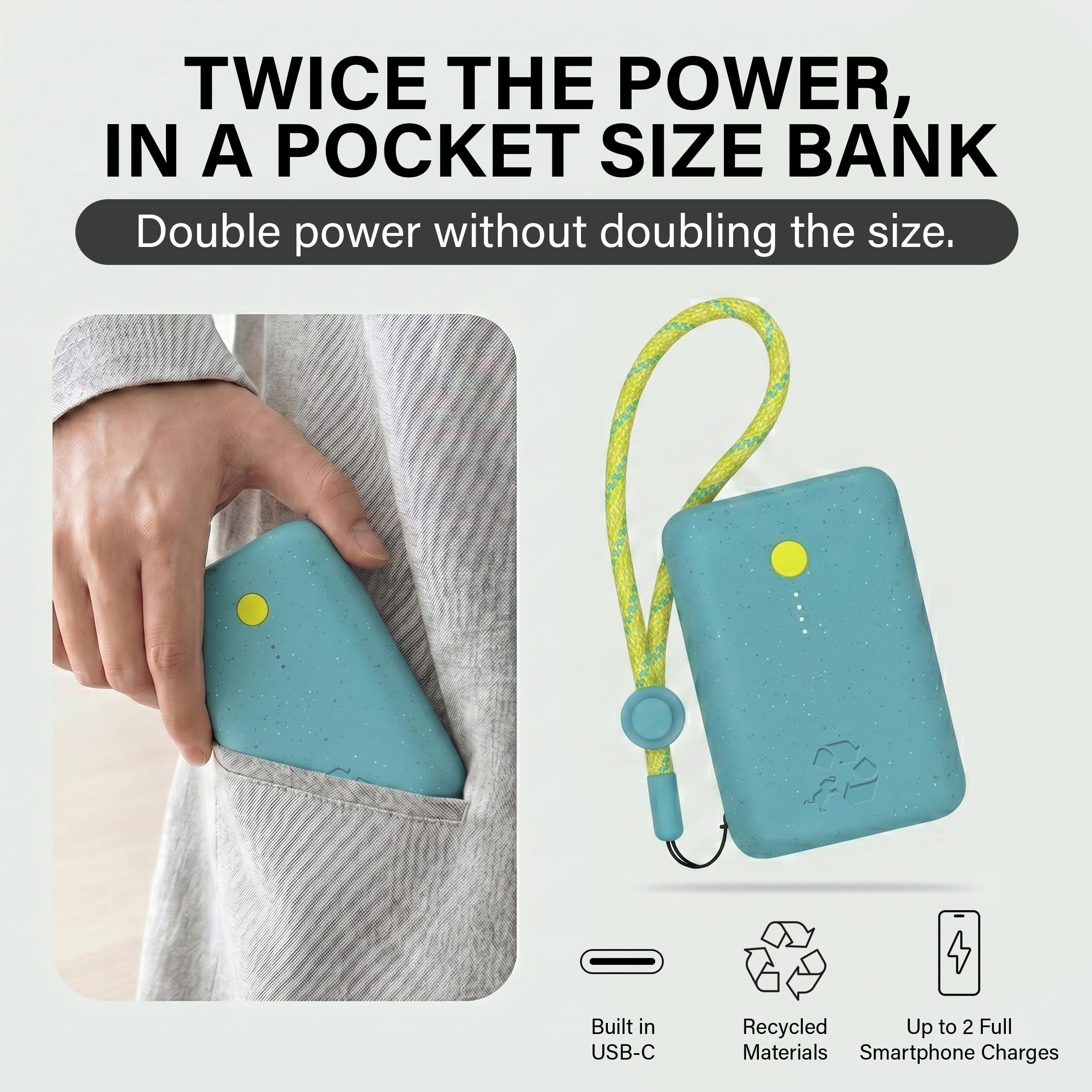 Nimble Champ Caricabatterie portatile, 10.000 mAh, ricarica rapida, 20 W doppia batteria USB-C con cavo, batteria essenziale da viaggio per iPhone, laptop, tablet, pixel, iPad, MacBook, Kindle Airpod