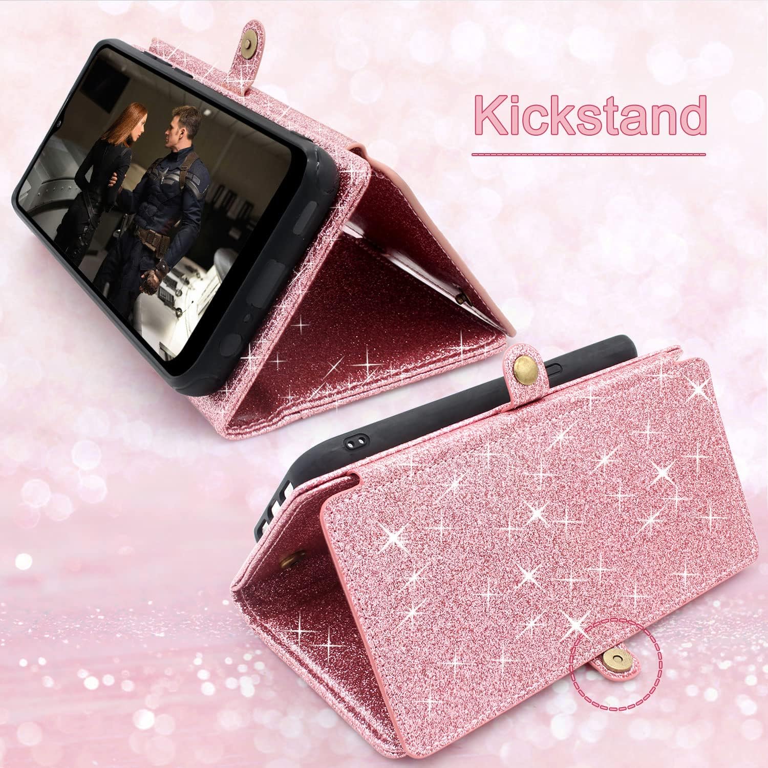 Harryshell Detachable Magnetic 12 Card Slots Wallet Case PU Leather Flip Protective Cover Wrist Strap for LG Stylo 6 (Bling Pink)