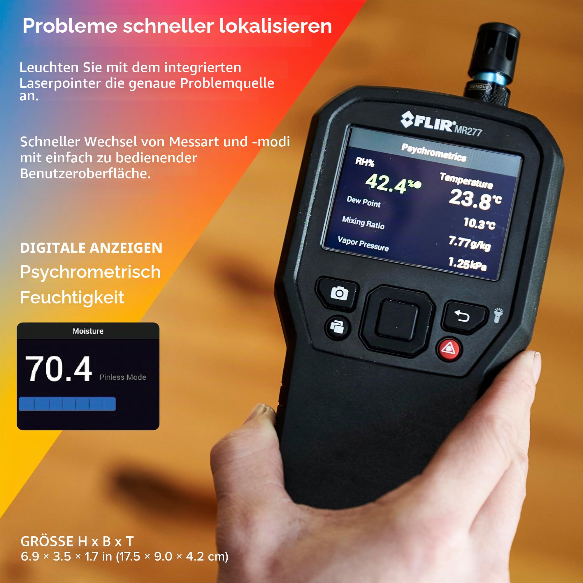 Flir MR277 Feuchtigkeitsmesser, MSX IR-Kamera und Hygrometer