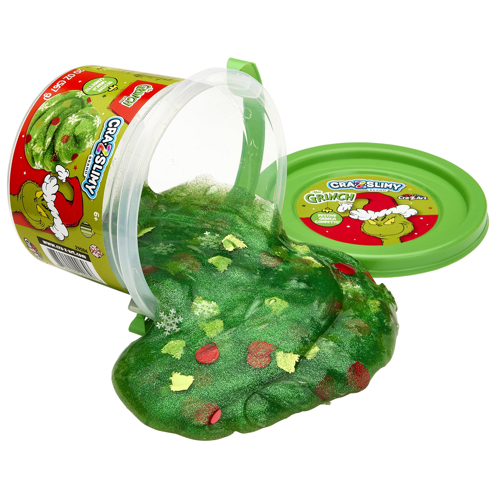 CRA-Z-Slimy The Grinch Green Glitter Slime Tub, 20 oz – Includes Festive Grinch Confetti, Stretchy Holiday Slime for Kids Ages 6+, Sensory Christmas Toy
