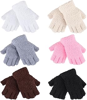 6 Pairs Fuzzy Winter Fingerless Gloves Half Finger Gloves Warm Stretchy Gloves with Finger Holes Women's Cold Weather Gloves