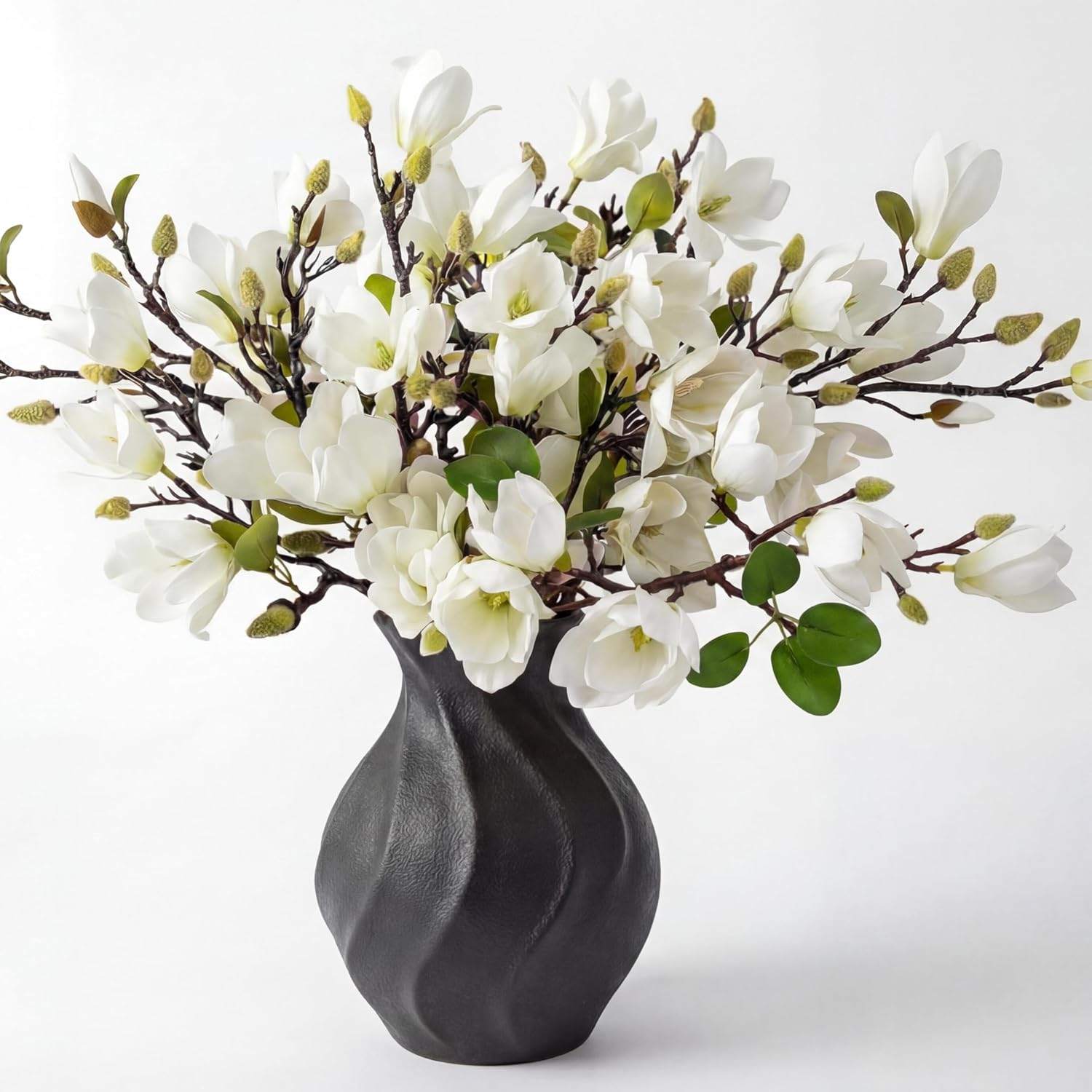 Janinka 8 Pcs Artificial Magnolia Flowers Stem for Spring Decoration Faux Fake Flora Stems Beautiful Magnolia Office Hotel Home Decor Accent Pieces(White)
