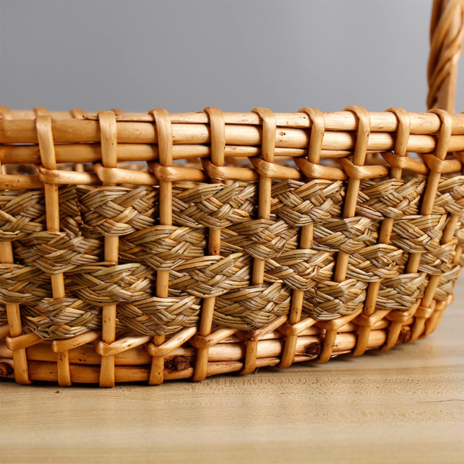 Panier Course Réutilisable Panier Osier XL Tressé Main - 40x28x43cm, Poignée, Transport Légumes Fruits, Brun Clair Panier Réutilisable écologique