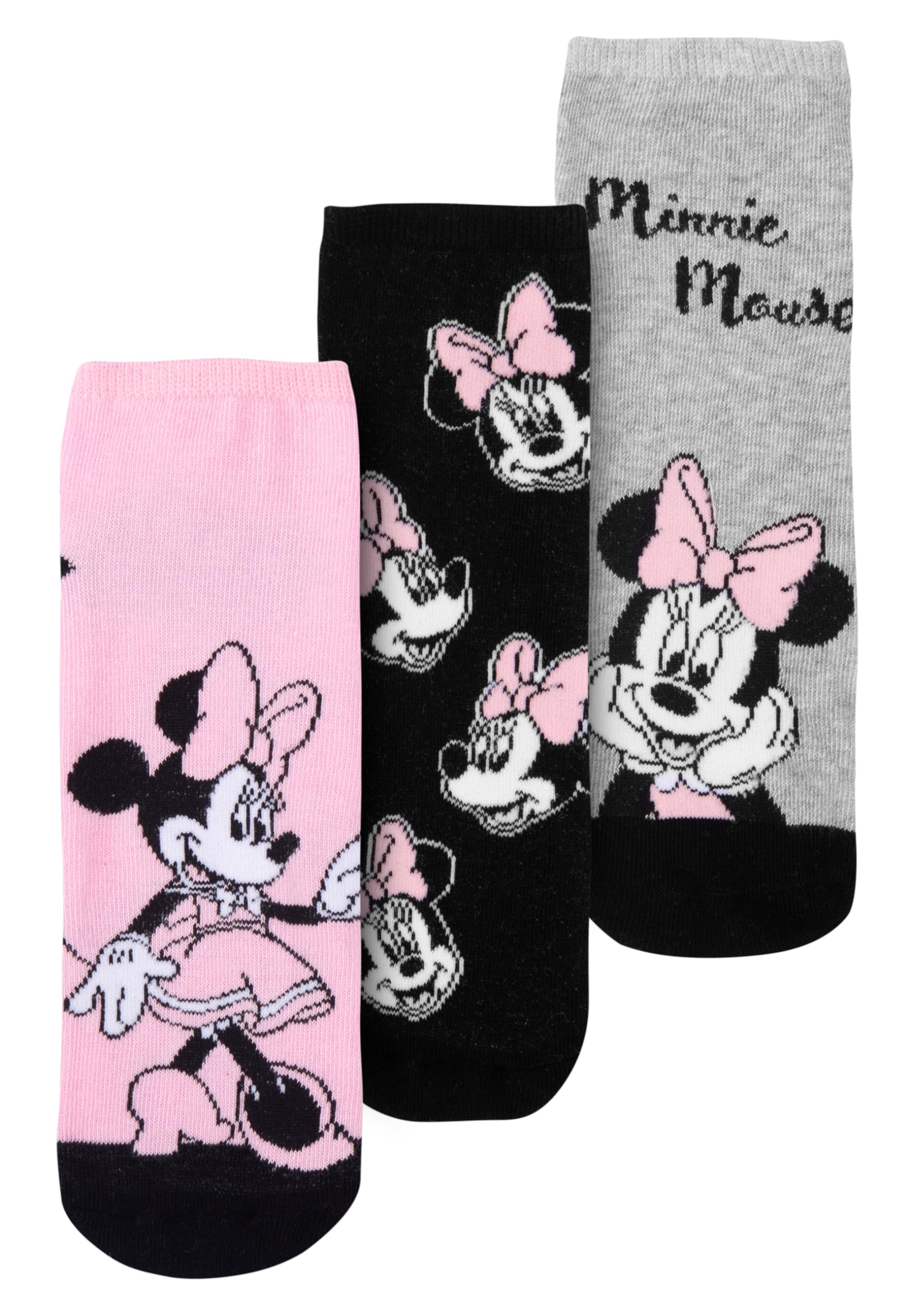 Disney Minnie Mouse socks for women - women's sneaker socks pink/black/grey (pack of 3) (DE/NL/SE/PL, numerical, 35, 38, regular, regular, pink/black/grey)