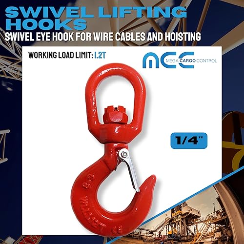 Miniatura 8 de Mega Cargo Control Gancho de elevación giratorio de 12 pulgada  Gancho de elevación forjado de grado 80 con ojo giratorio y soporte de horquilla