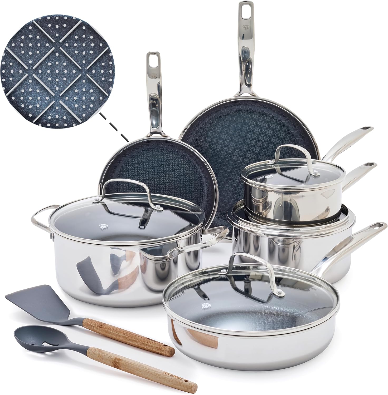 Blue Diamond Hybrid Nonstick Stainless Steel 12 Piece Cookware Set
