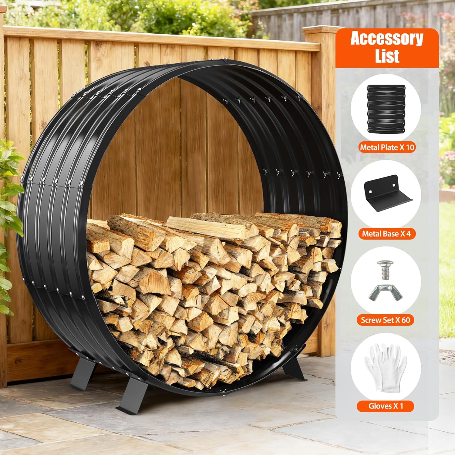 39IN Firewood Rack Outdoor Indoor with Cover, 600Lbs Capacity,Heavy Duty Fire Wood Pile Storage Rack, Round Fireplace Log Holder Stand for Patio,Deck,Porch,Backyard