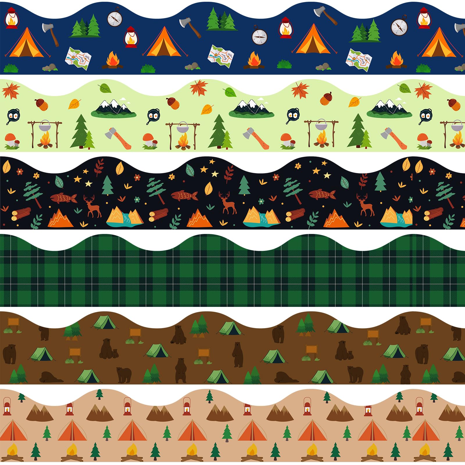 Fowecelt 84Ft Jungle Camping Theme Bulletin Board Borders 6 Designs 78Pcs Rainbow Decoration Borders Colorful Trim Border Bulletin Board Stickers for School Classroom Office Party Decoration