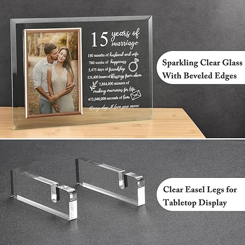 Miniatura 2 de 15 aniversario para ella o él, marco de fotos de aniversario de boda para esposa o marido, regalos de matrimonio de aniversario de cristal para