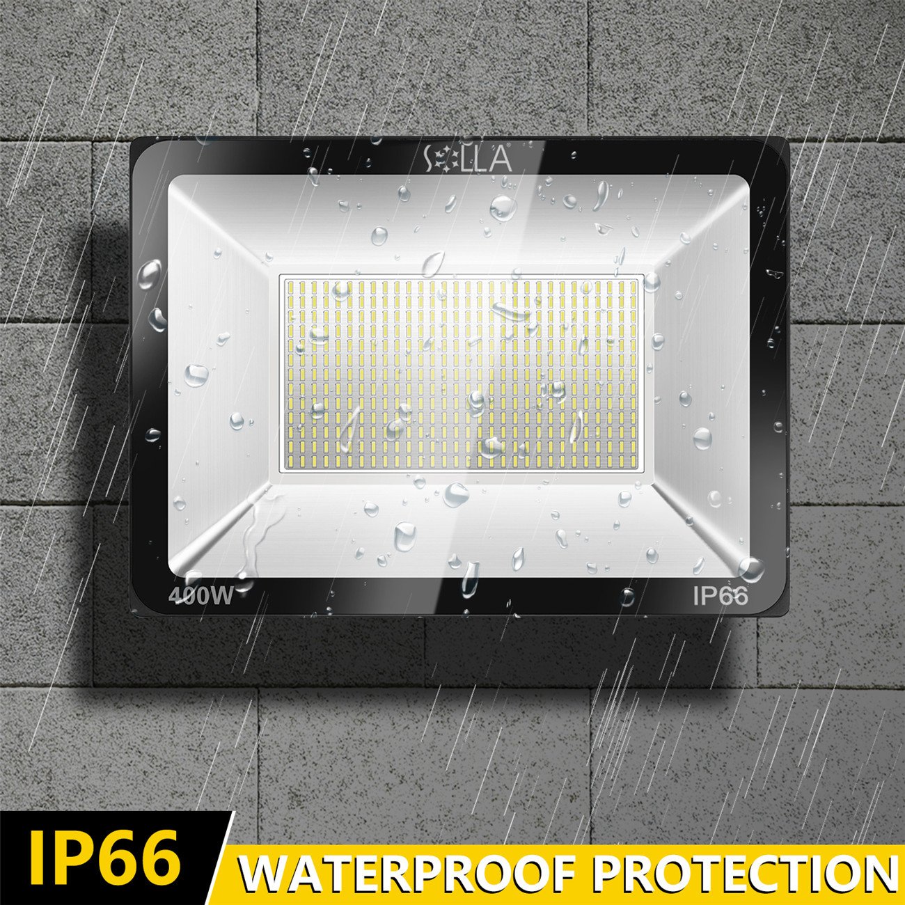 SOLLA 400W LED Flood Light, IP66 Waterproof, 32000lm, 2140W Equivalent, Super Bright Outdoor Security Lights, 6000K Daylight White, Floodlight Landscape Wall Lights
