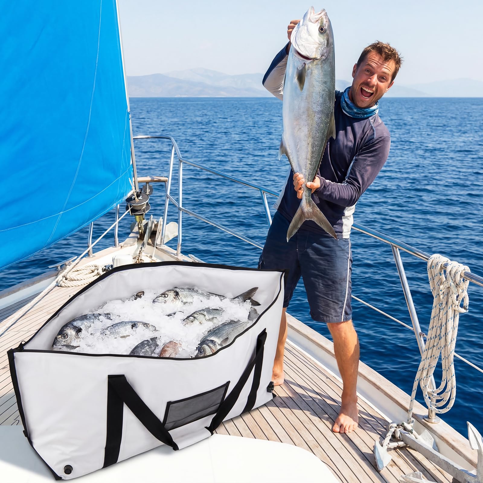 COSTWAY 122 cm Bolsa Isotérmica para Pescado, 80 L Nevera Portátil Impermeable y A prueba de Fugas que Mantiene el Hielo durante 24 Horas, Bolsa Térmica de PVC con Cremallera, Asa y Válvula de Drenaje