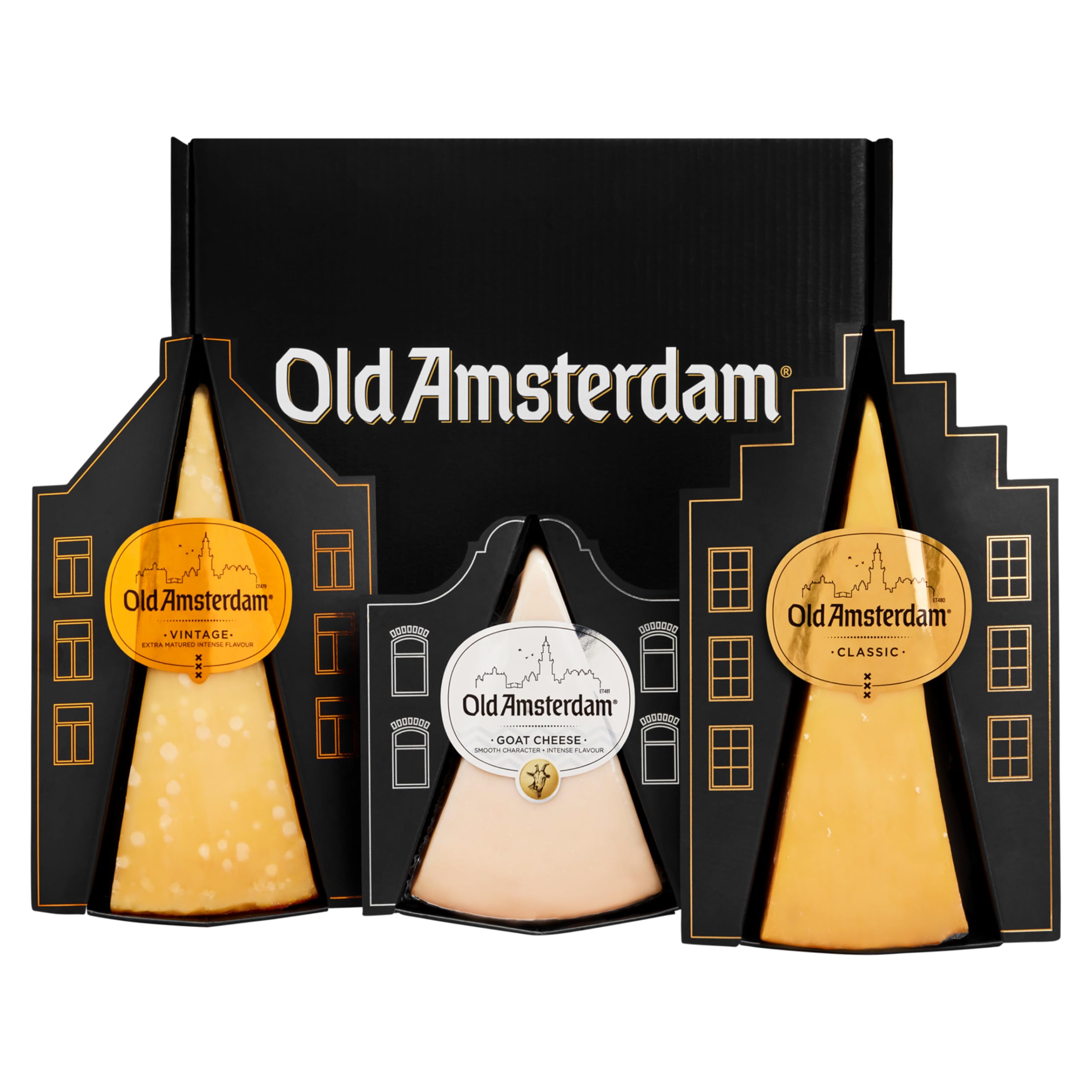 Old Amsterdam Käsepaket - 3er Set - Geschenkpaket - Käse - Classic - Vintage - Ziege - Weihnachtspaket Food-Luxus - Geschenkset Männer Frauen