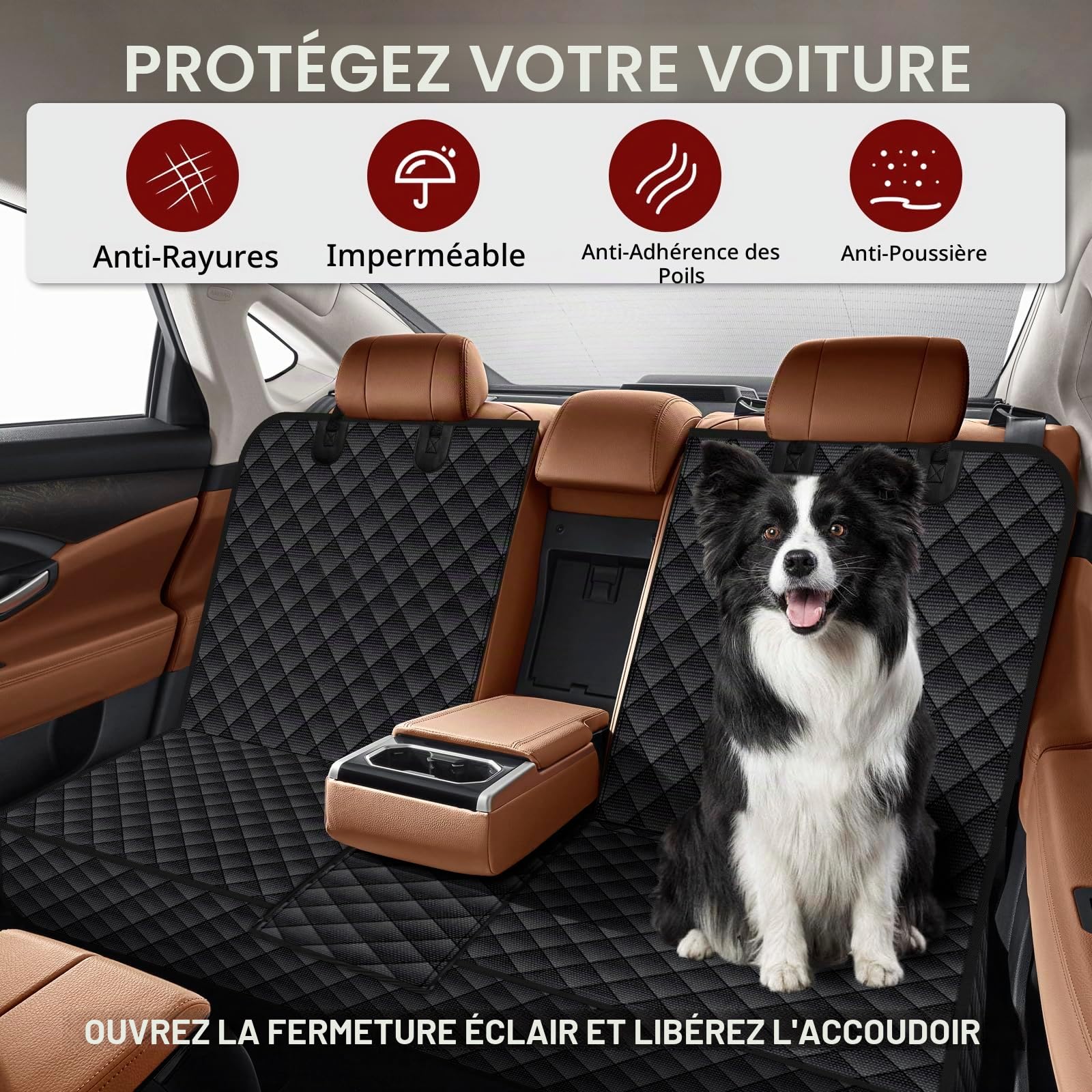 Housse de siège de voiture pour chien VAGCARS, imperméable, résistante aux rayures, avec 1 laisse élastique pour chien, 135x118 cm, Housse universelle pour siège arrière de voiture pour camions