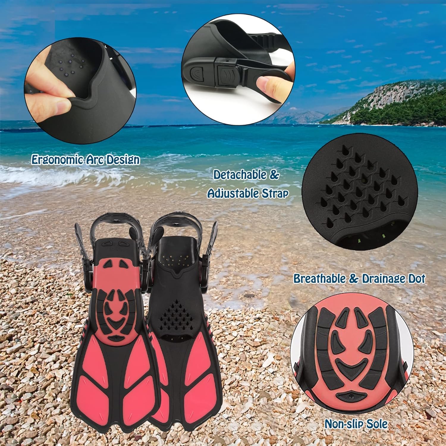 Juego de aletas de máscara para niños, paquetes de esnórquel, con máscara de buceo, esnórquel, aletas de natación ajustables, bolsa de malla, equipo de esnórquel antivaho y antifugas