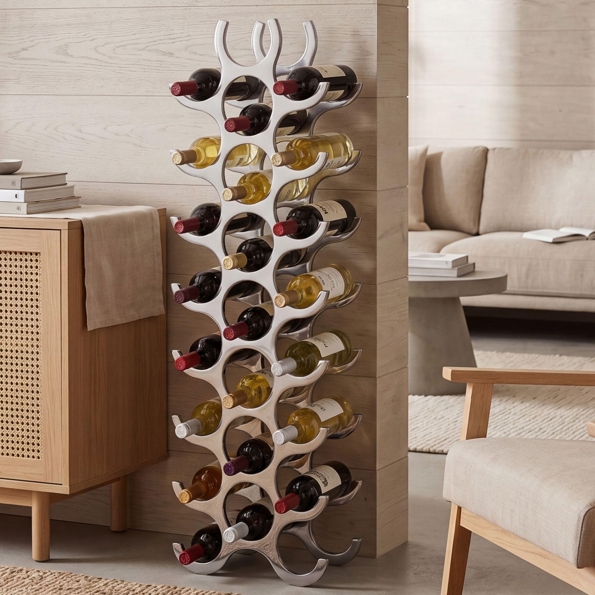 FineBuy Mensole per Vino Metallo 31x98x14 cm Argento | Portabottiglie per il vino per 27 bottiglie | Scaffale Cucina | Design Porta Bottiglie Mensola