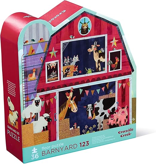 Crocodile Creek - Barnyard 123-36 Piece Jigsaw Floor Puzzle with Heavy-Duty Box for Storage, Large 20" x 27" Completed Size, Designed for Kids Ages 3 Years and up