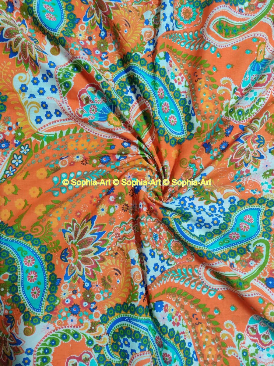 The Yard - Tela para costura con estampado de cachemira indio, diseño étnico gitano jipuri, estilo bohemio, étnico, de algodón, gasa, kurti, algodón, naranja, 20 Yard