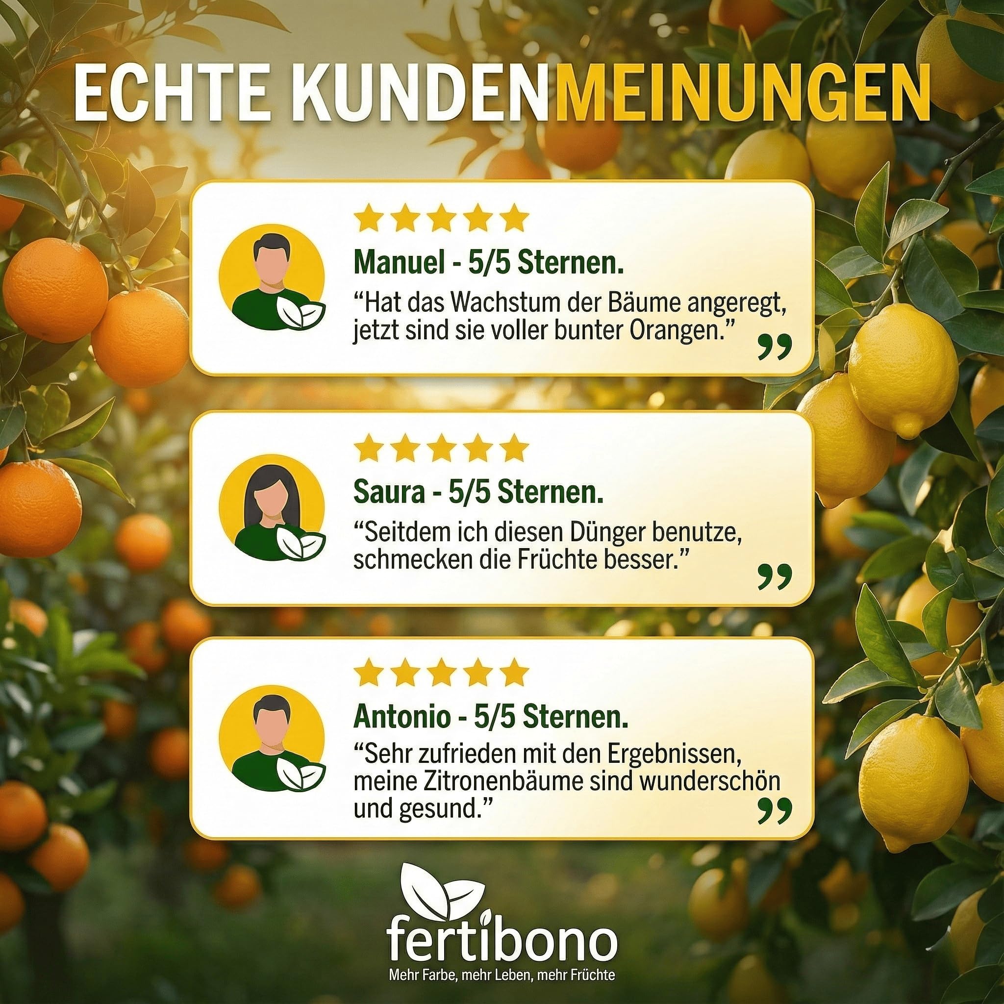 Zitrusdünger Granulat 2 kg | NPK 20-5-13 + Mg mit Eisen & Mangan – klare Jahresdosierung für Zitronenbaum & Zitruspflanzen | FERTIBONO