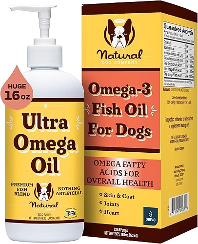 Natural Dog Company Aceite de pescado Ultra Omega 3 para perros, 16 onzas, suplemento para desprendimiento, alergia, alivio de picazón, apoya la