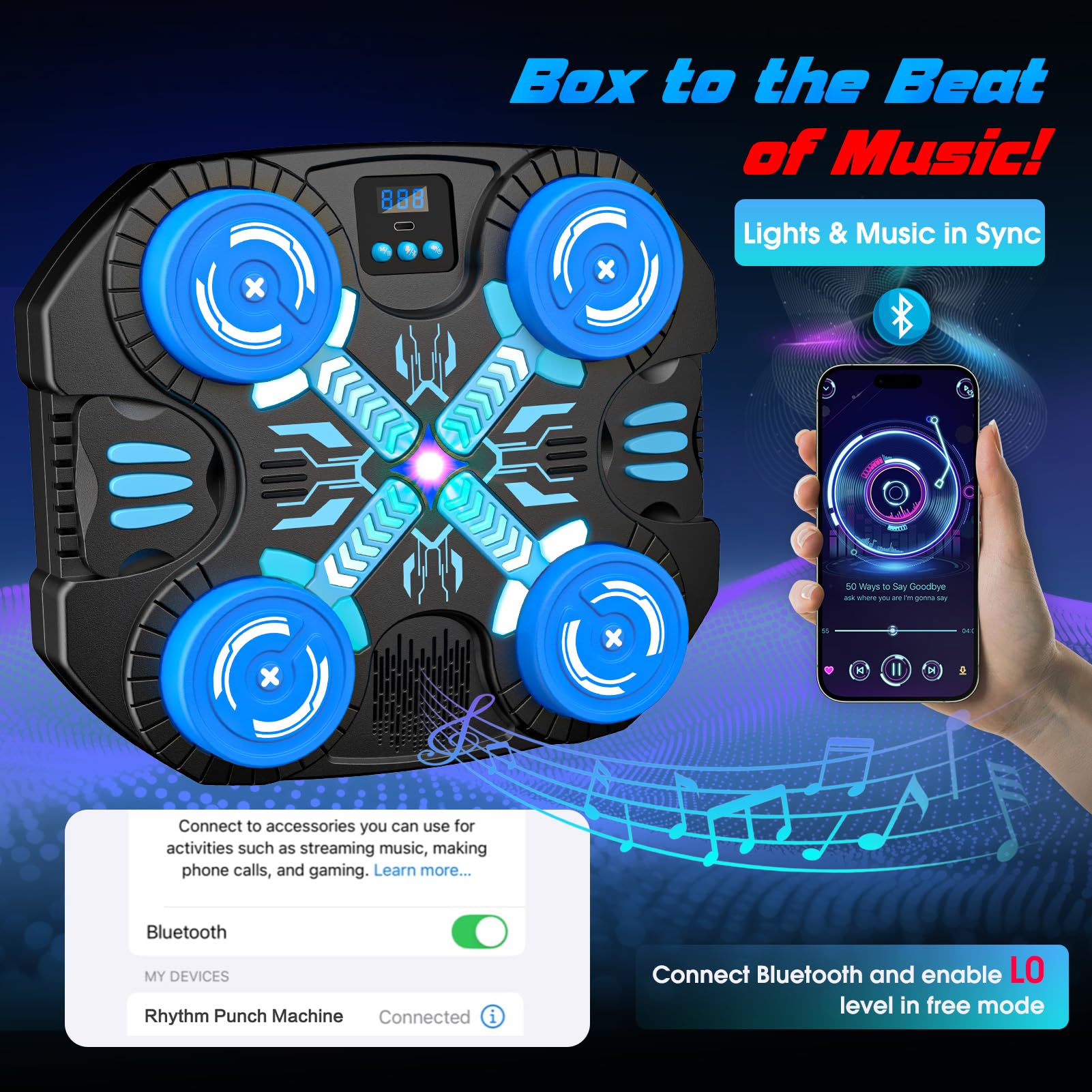 Musical Boxing Machine para Niños, Máquina de Boxeo con Guantes, Bluetooth - 3 Modos de Juego Interactivos - Saco de Boxeo de Pared con Pantalla LED - Juguetes Niño 3-12 años, Regalo Navidad