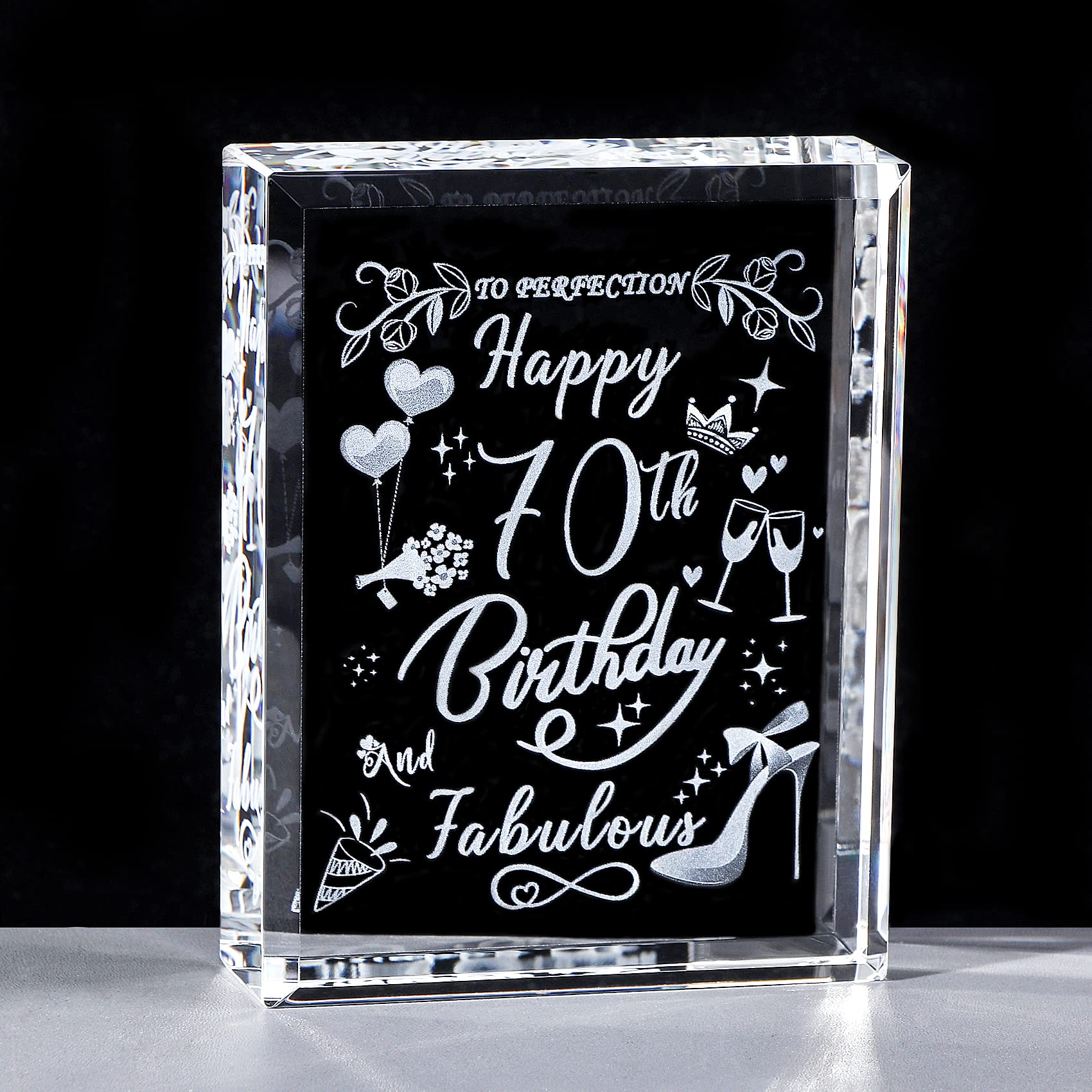 Ornalrist Women's 70Th Birthday Gifts For Happy 70Th Bithday And Fabulous Glass Keepsake Presents For Her Home Decor Ornaments