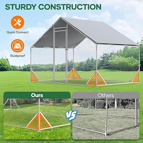 Miniatura 3 de Gallinero grande de metal para patio, gallinero de 20 x 10 x 6.56 pies con cubierta para galinas, jaula de pollo resistente, puerta con cerradura