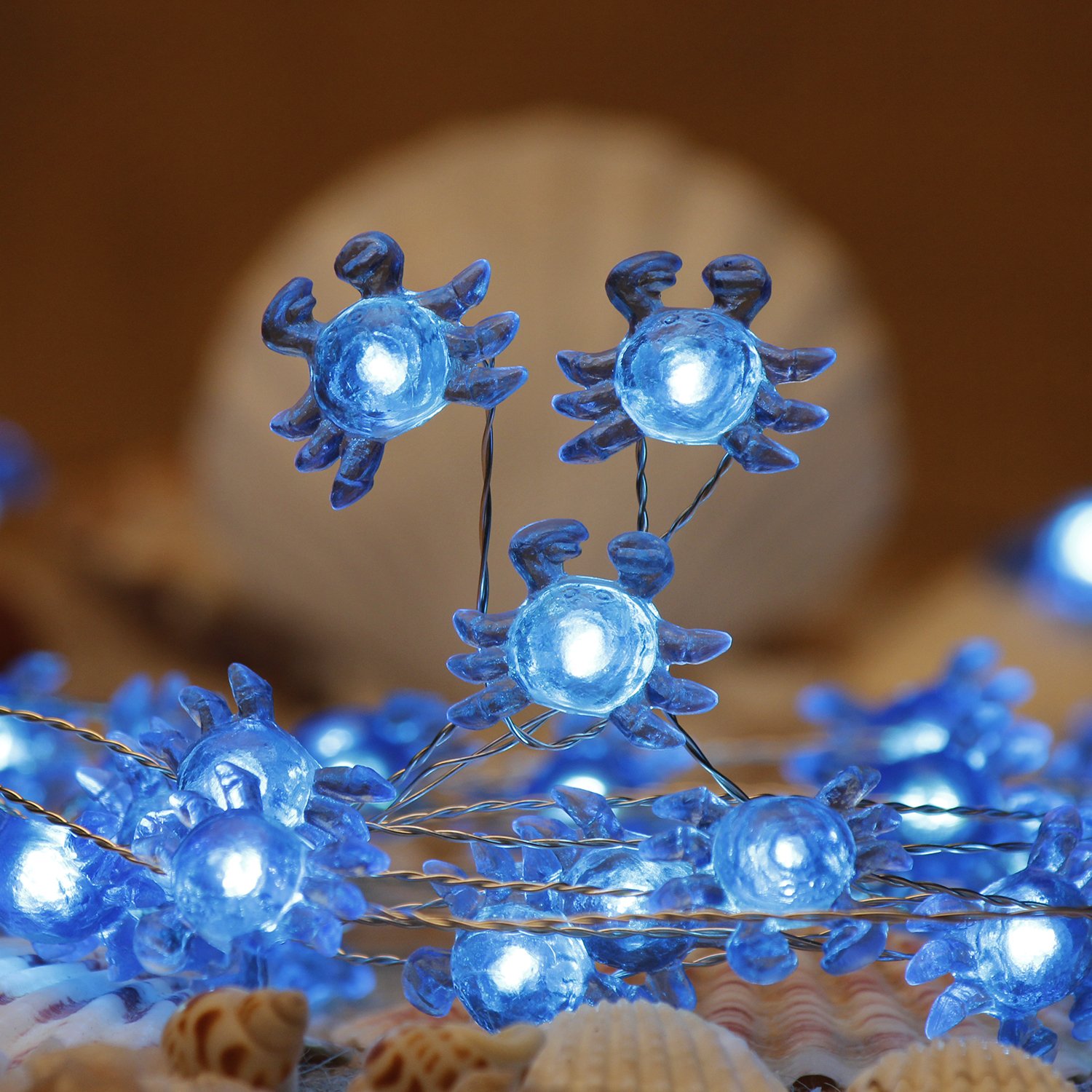 Impress LifeBay Marina Theme Ocean String Lights, 40 LEDs Blue Crab 10 ft Length Decorating Lights with Remote for Indoor, Covered Outdoor, Wedding, Birthday, Bedroom, Patio, Parties Decoration