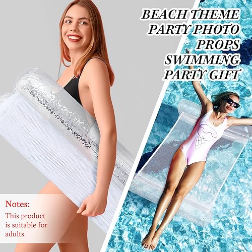 Miniatura 6 de Sratte Flotador de piscina con purpurina, hamaca de agua para piscina, tumbonas inflables para piscina, flotadores de agua multiusos para adultos,