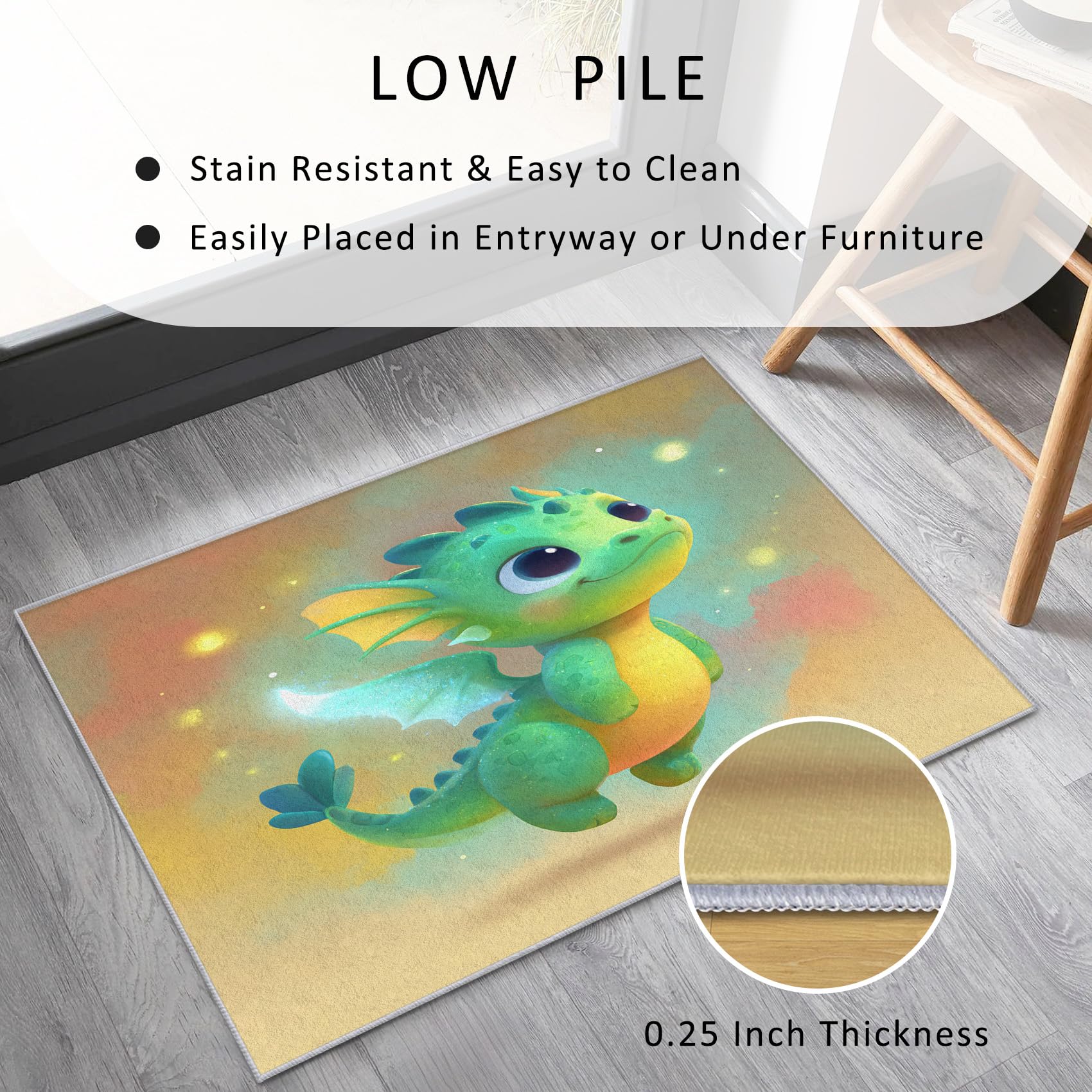Générique Tapis Dinosaure Salon 60x90 cm Motif Dragon Enfant Cute Animaux Bebe, Tapis Lavable Antidérapant Doux Poil Court, Decoration Chambre Descente De Lit Carpet