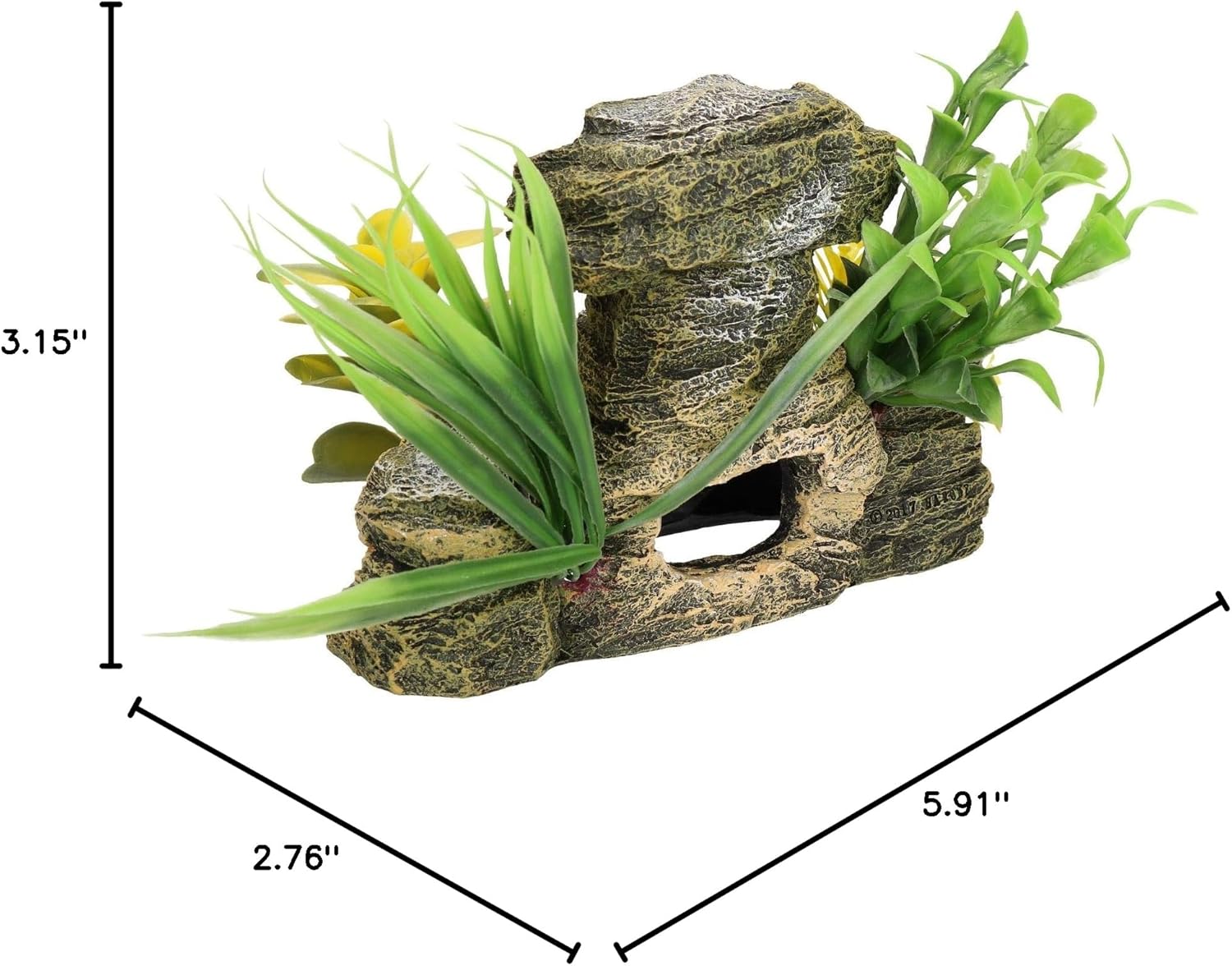 Rosewood Rocky Cave with Plants Fish Tank/Aquarium Ornament