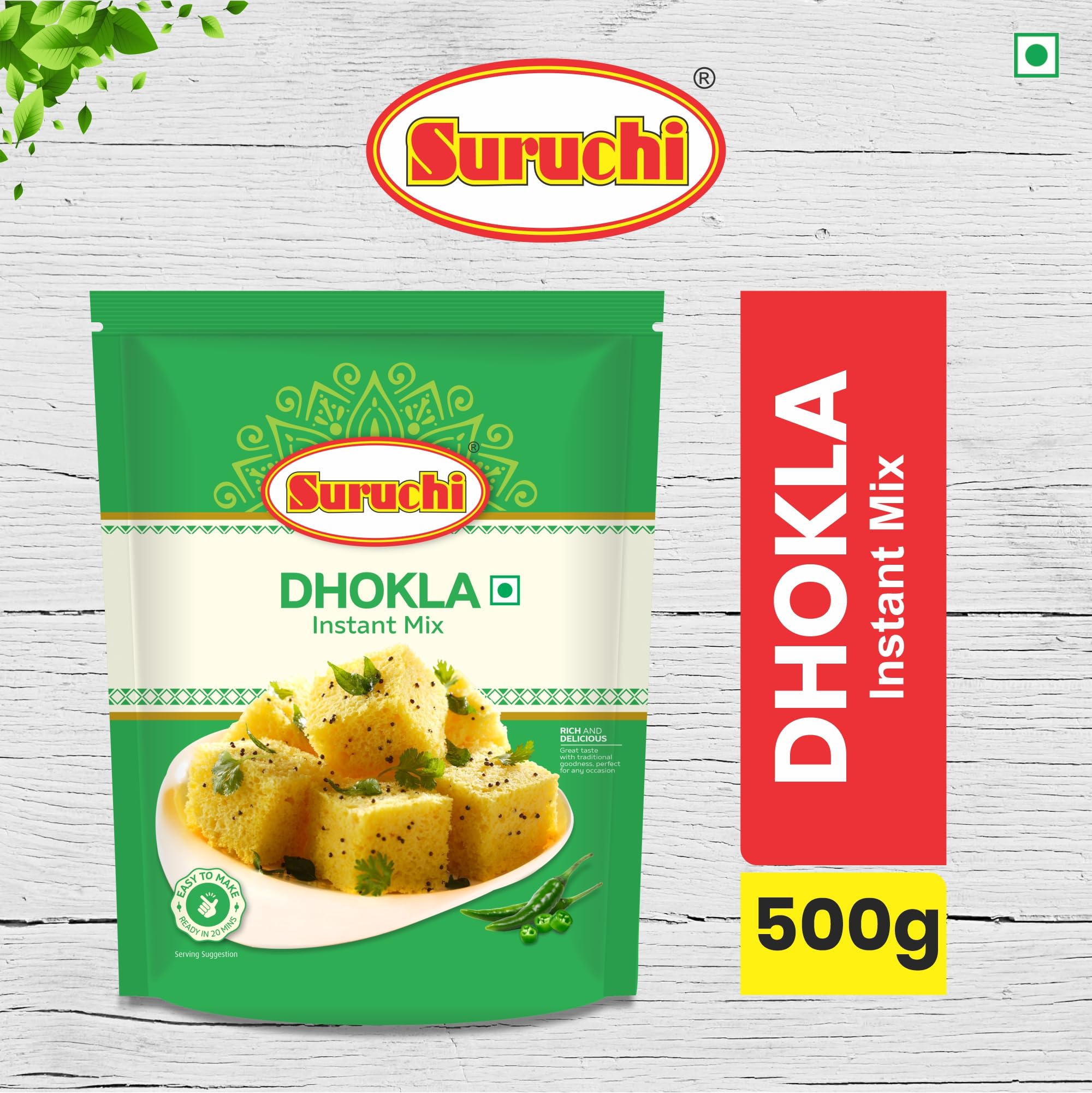 Suruchi Instant Dhokla Mix - 500g | Yellow Dhokla Mix (Makes 40 Per Pack) | Quick and Easy to Prepare, Authentic Taste, Gujarat Breakfast Snack | Instant Ready to Cook Breakfast Mix - Image 2 thumbnail