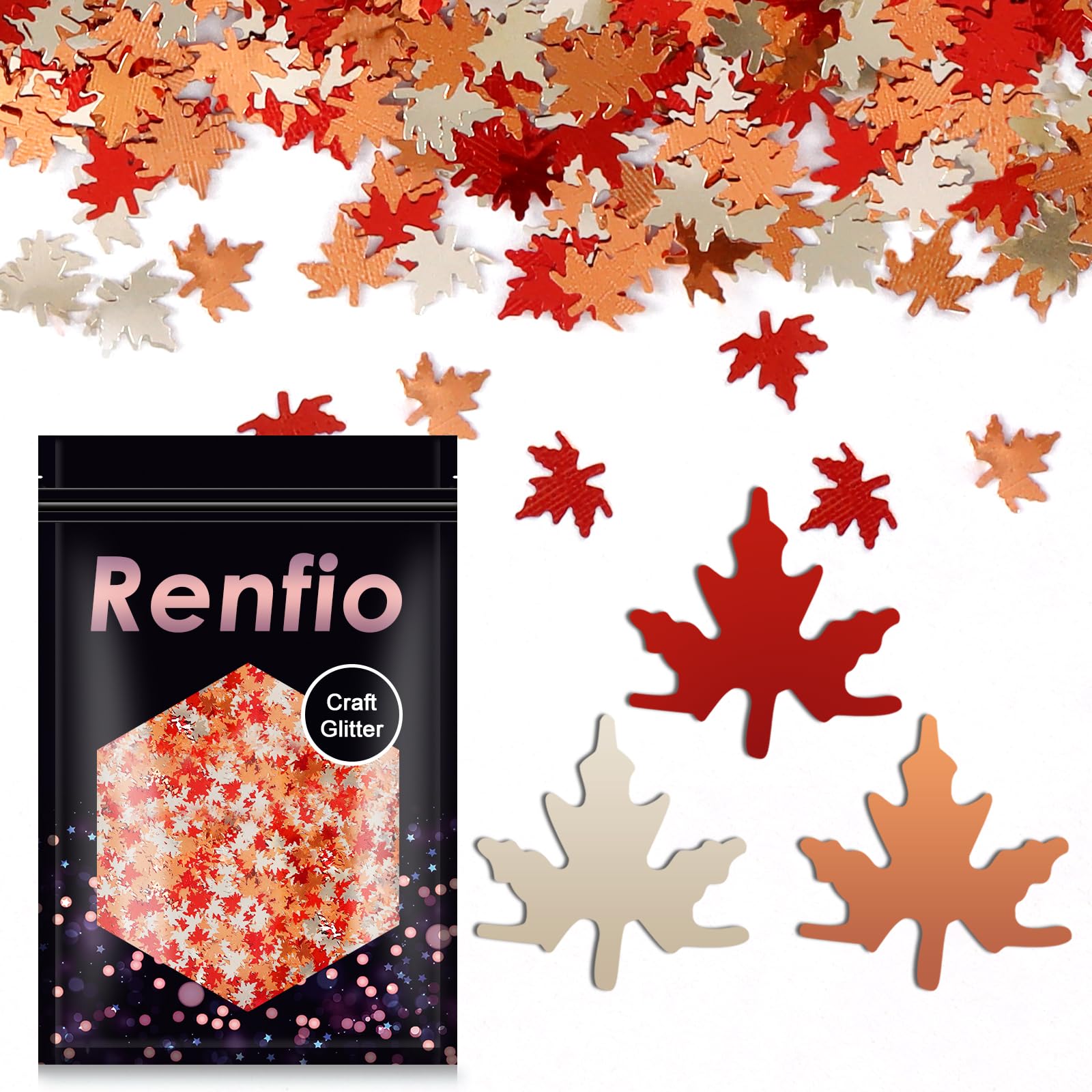 Renfio 1.75 Oz 50g Maple Leaf Confetti Glitter Autumn Leaves Shiny Sequin Glitters Resin Sparkle Chunky Sequins for DIY Mold Art Nail Artwork Holiday