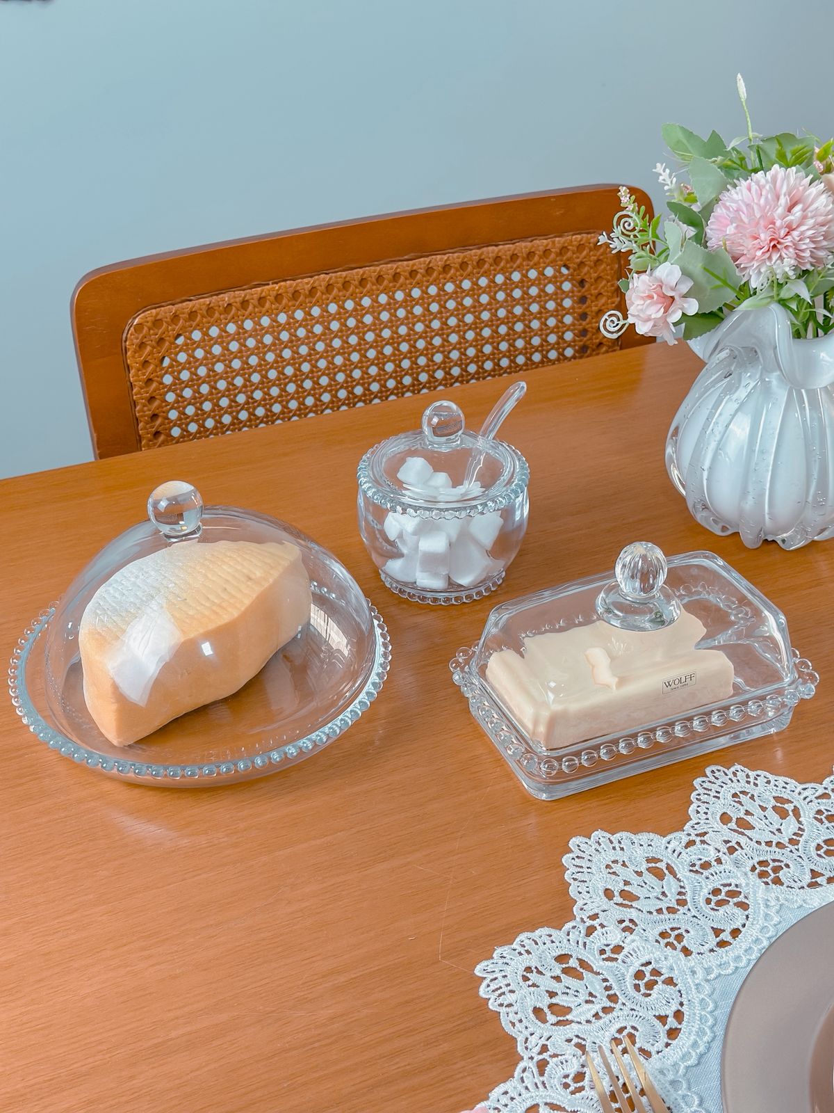 Kit Mesa Posta Café da Manhã Queijeira, Açucareiro e Manteigueira