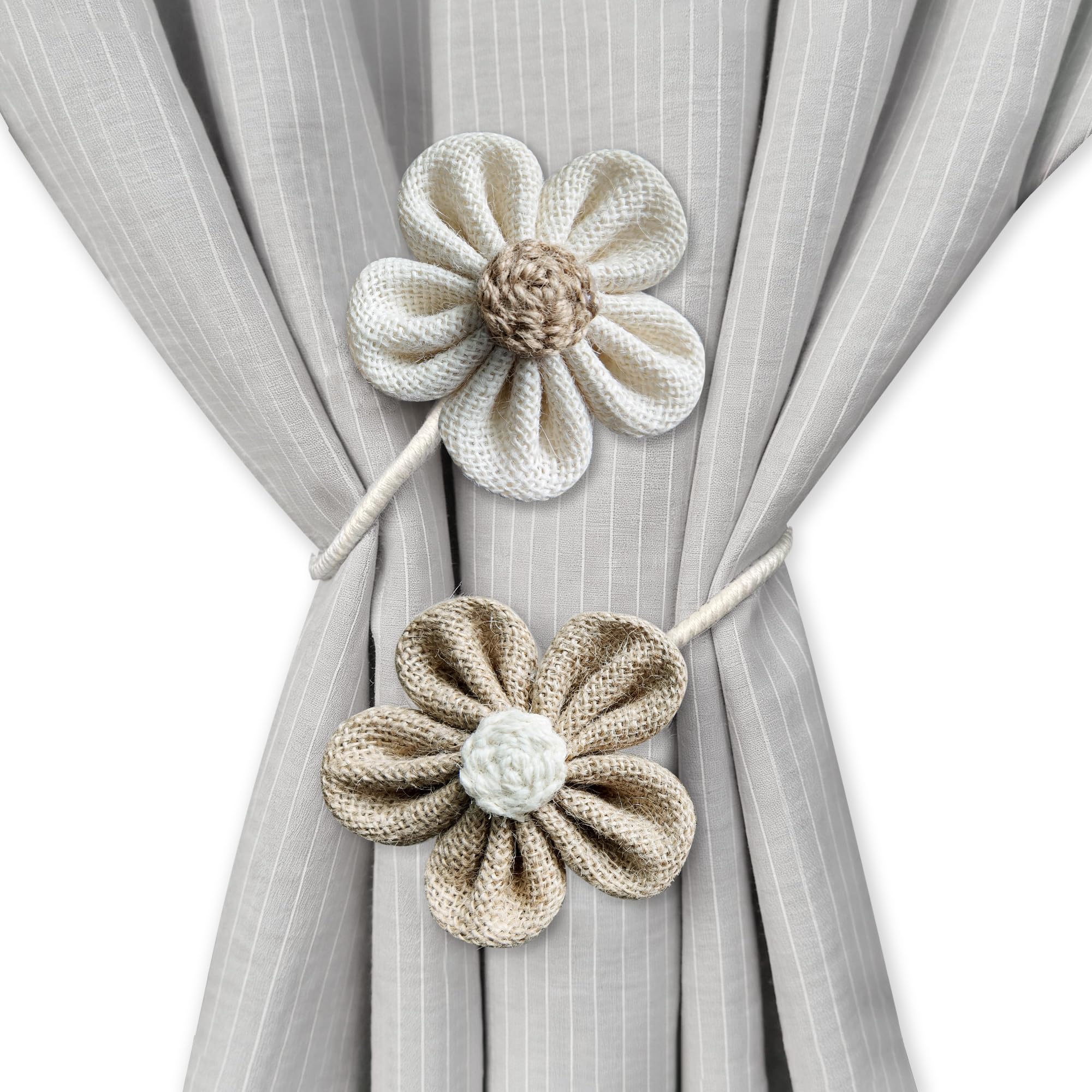 Curtain Tiebacks for Curtains Boho Holdbacks for Drapes, Farmhouse Jute Rope Tie Backs with Flower Decor, Window Curtain Accessories Holders for