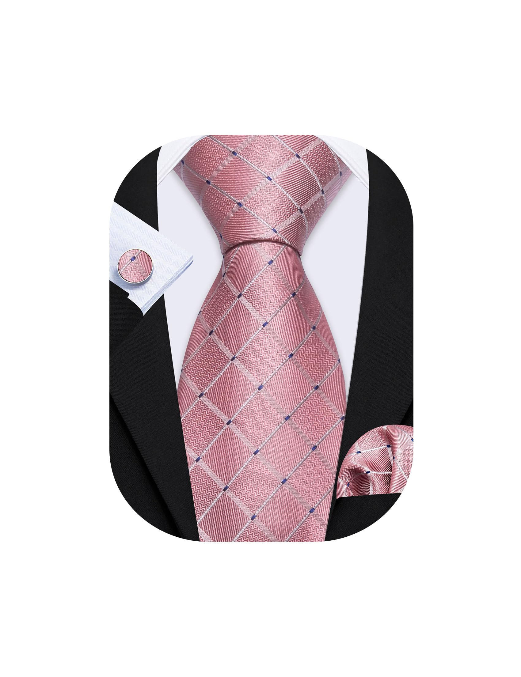 Barry.Wang Mens Tie Set Plaid Check Stripe Neckties Pocket Square Cufflinks | Woven Classic,Formal/Casual Men's Necktie,Luxury,Business,Wedding,Party,Prom,Graduation