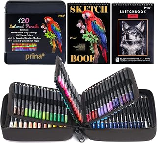 PRINA 120 Colors Colored Pencils for Adult Coloring Books - Oil-Based Soft Core Set with Sketchbook, Tutorial & Case