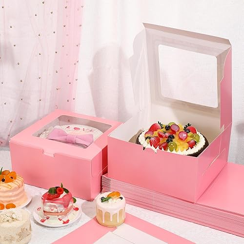 Miniatura 7 de 24 cajas para tartas con ventana de 10 x 10 x 5 pulgadas, cajas cuadradas grandes y desechables para tartas de tartas de queso (rosa)