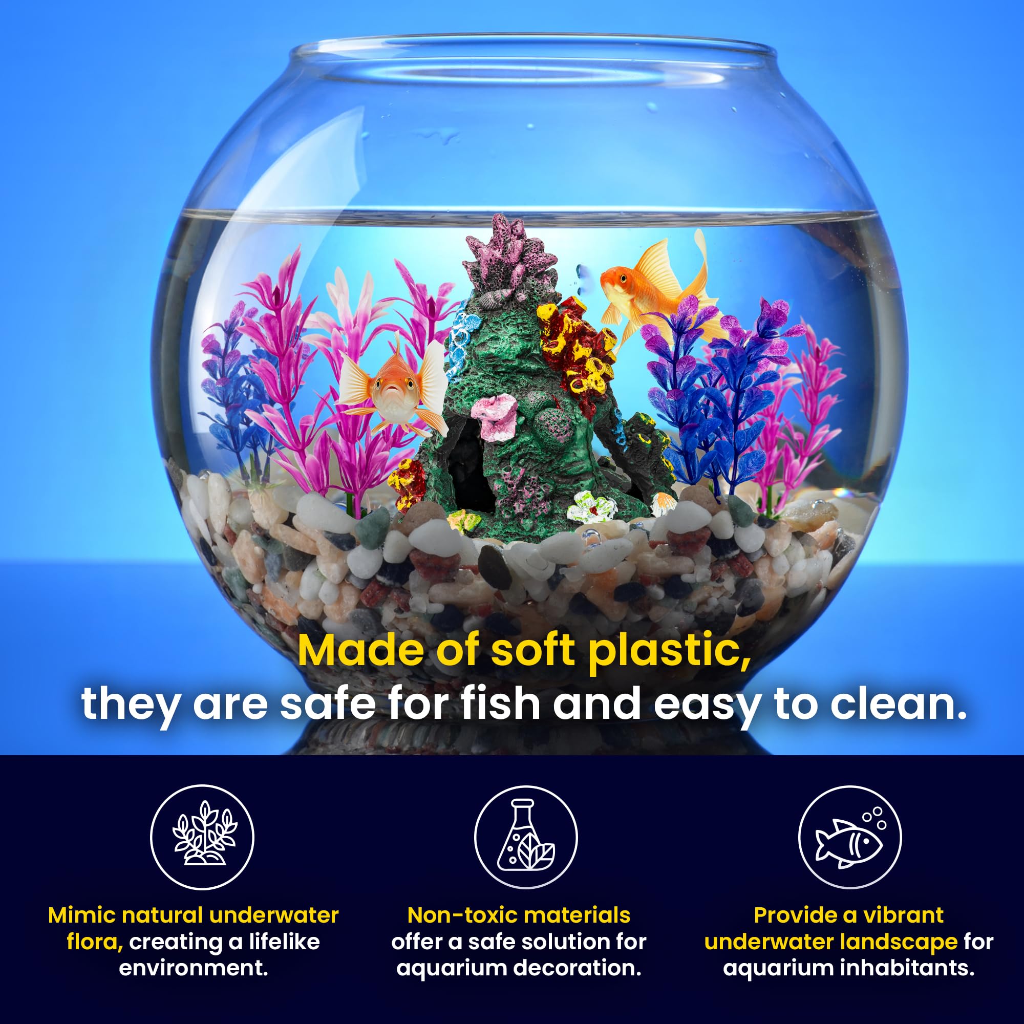 M PELOSA Fish Tank Accessories, Faux Coral Rock Formation and 4 Plastic Plants, Colourful, Non-Toxic, Safe for Fish - Image 3